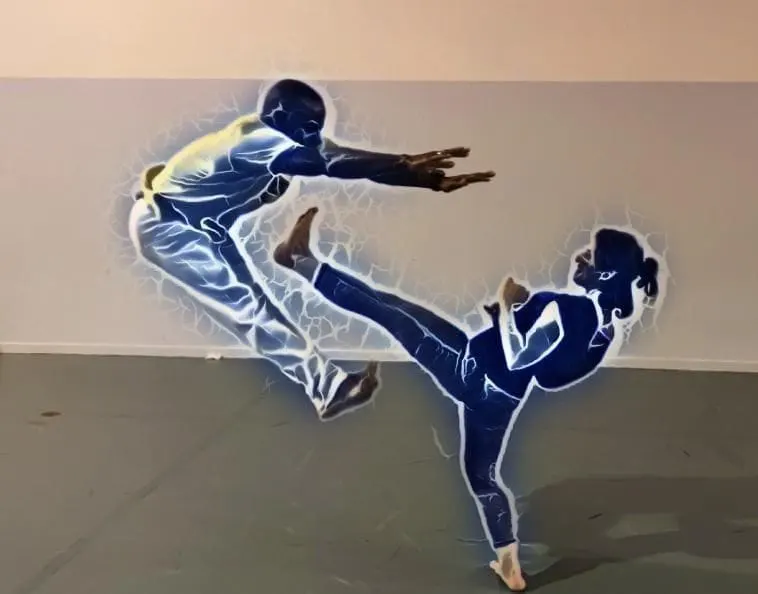 Illustration de deux capoeiristes en mouvement