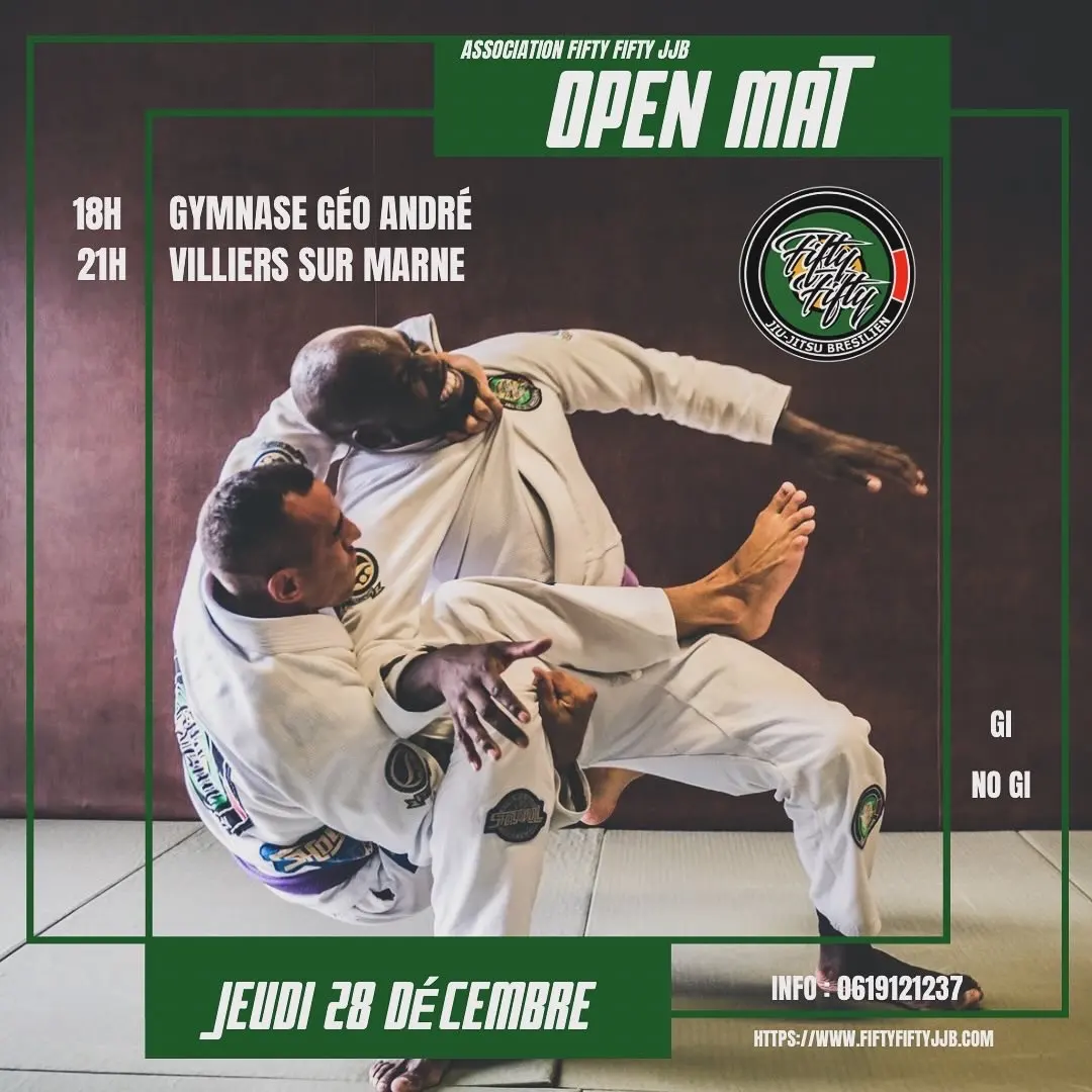 Affiche de l’open mat du jeudi 28 décembre au gymnase Géo André