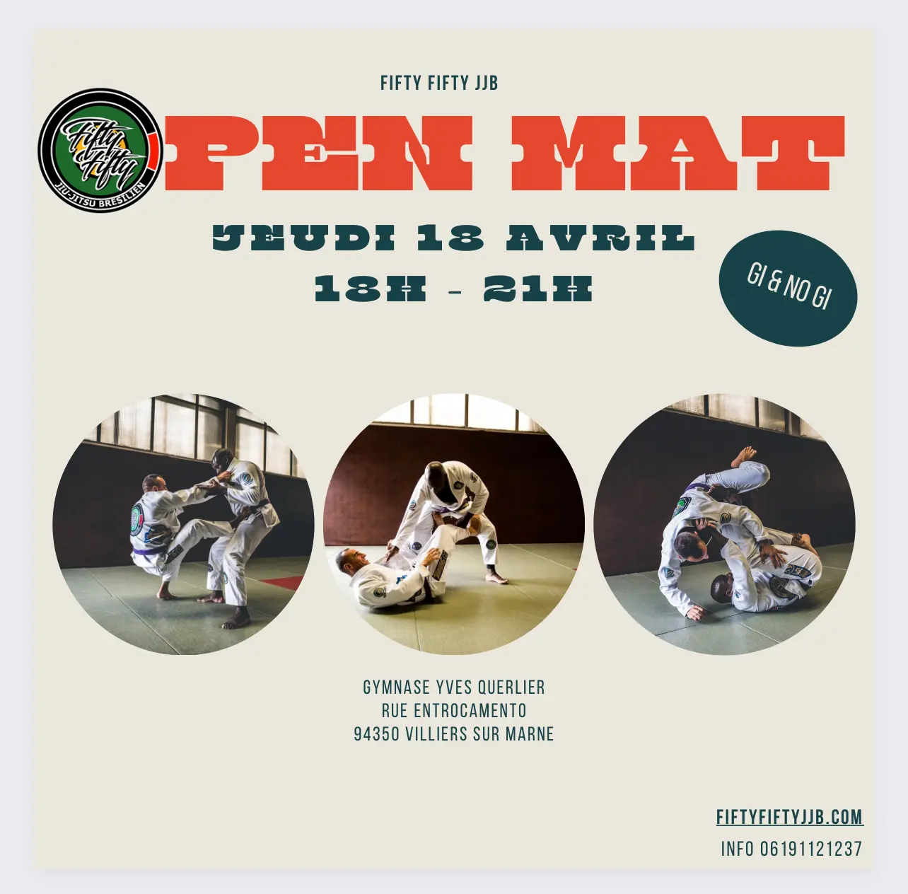 Affiche de l’open mat Gi et No Gi du jeudi 18 avril