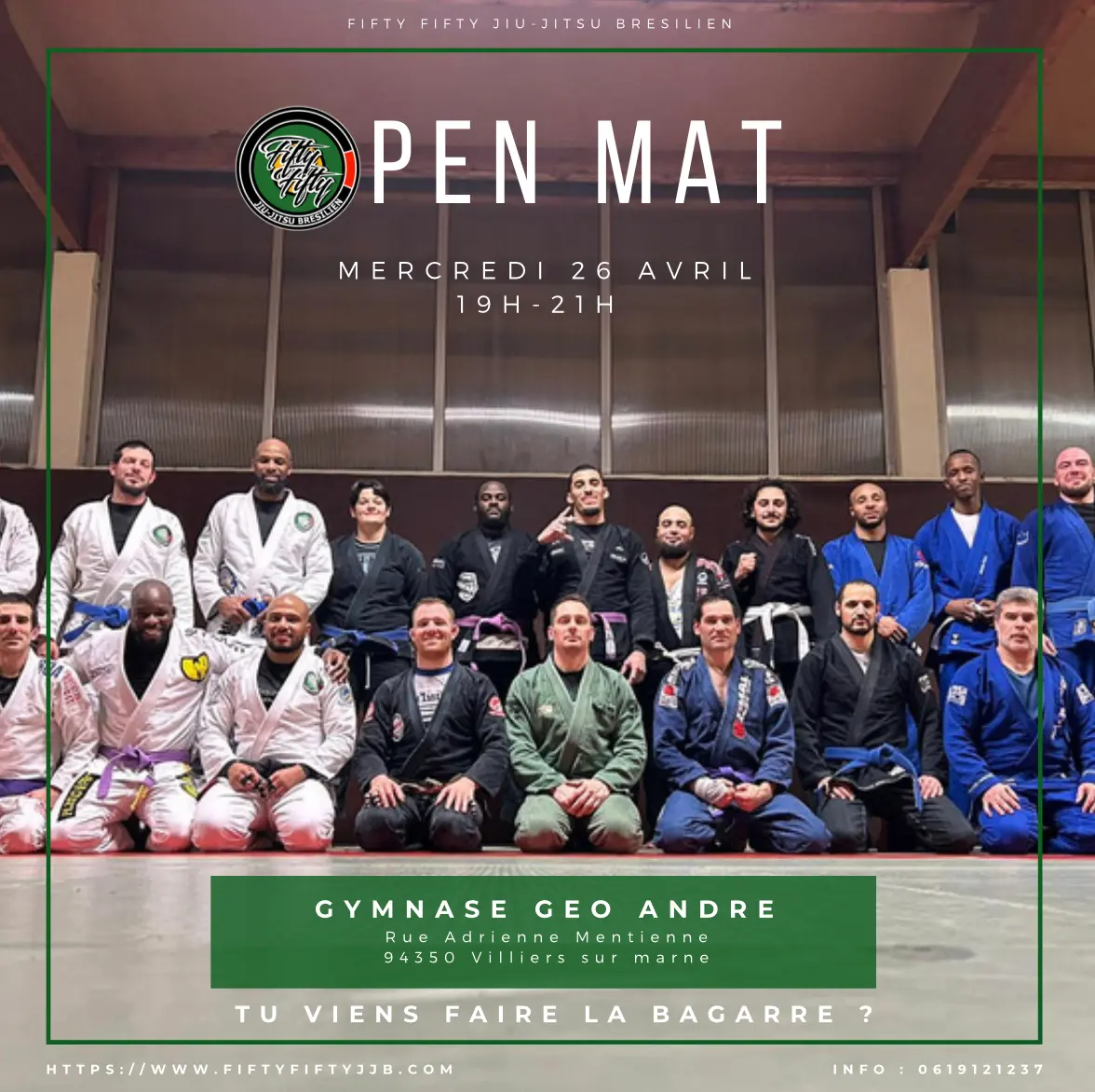 Affiche de l’open mat du mercredi 26 avril au gymnase Géo André