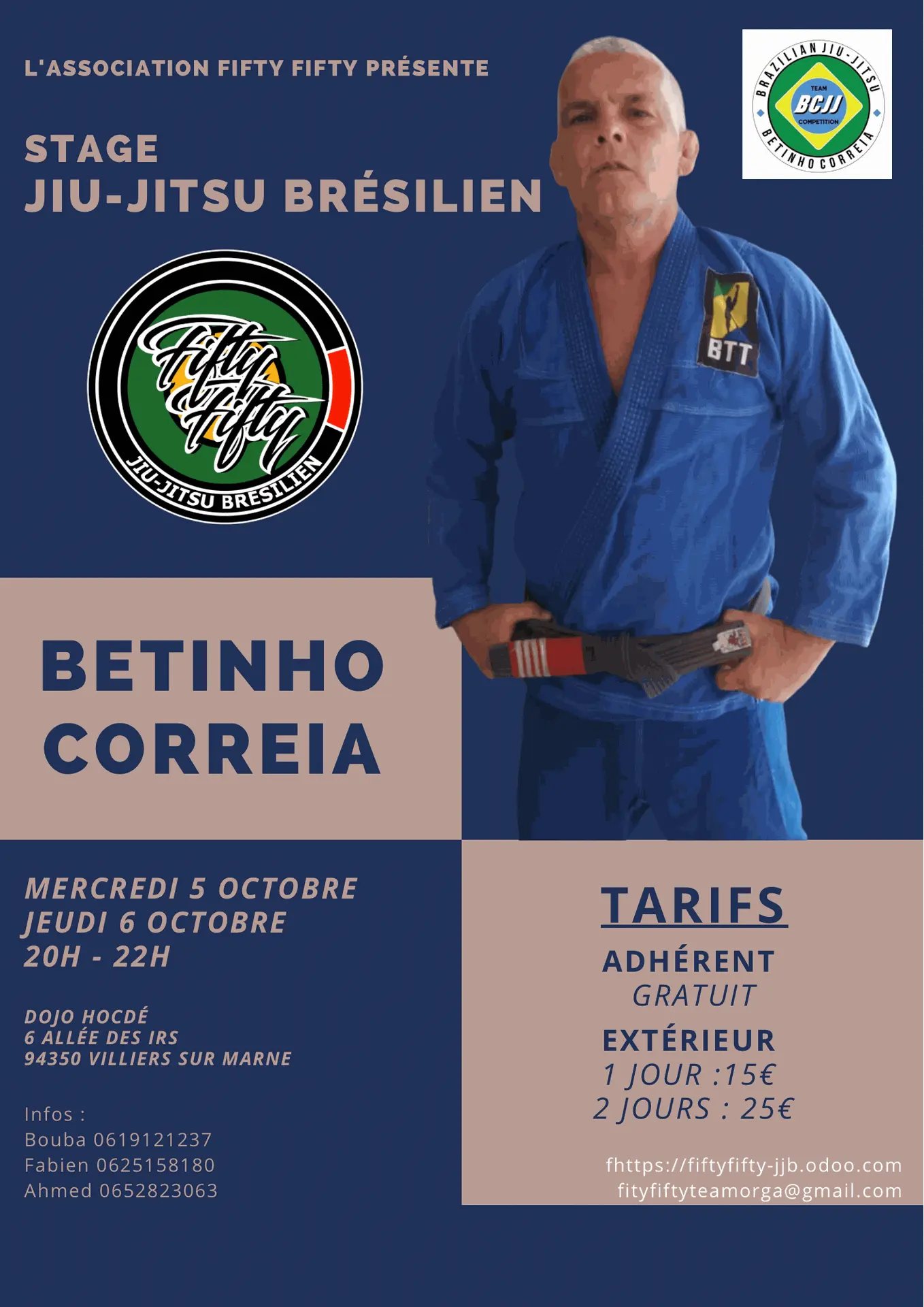 Affiche du stage de Betinho Correia au dojo Hocdé, 5 et 6 octobre