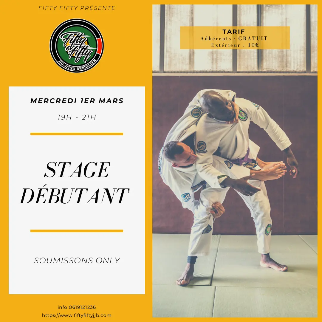 Affiche du stage débutant consacré aux soumissions, mercredi 1er mars
