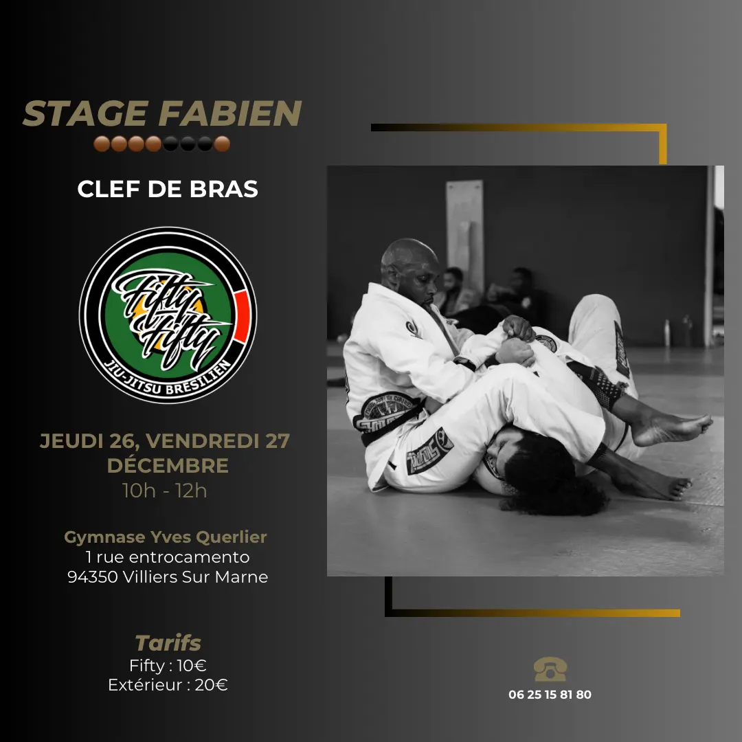 Affiche du stage clef de bras animé par Fabien, 26 et 27 décembre, gymnase Yves Querlier