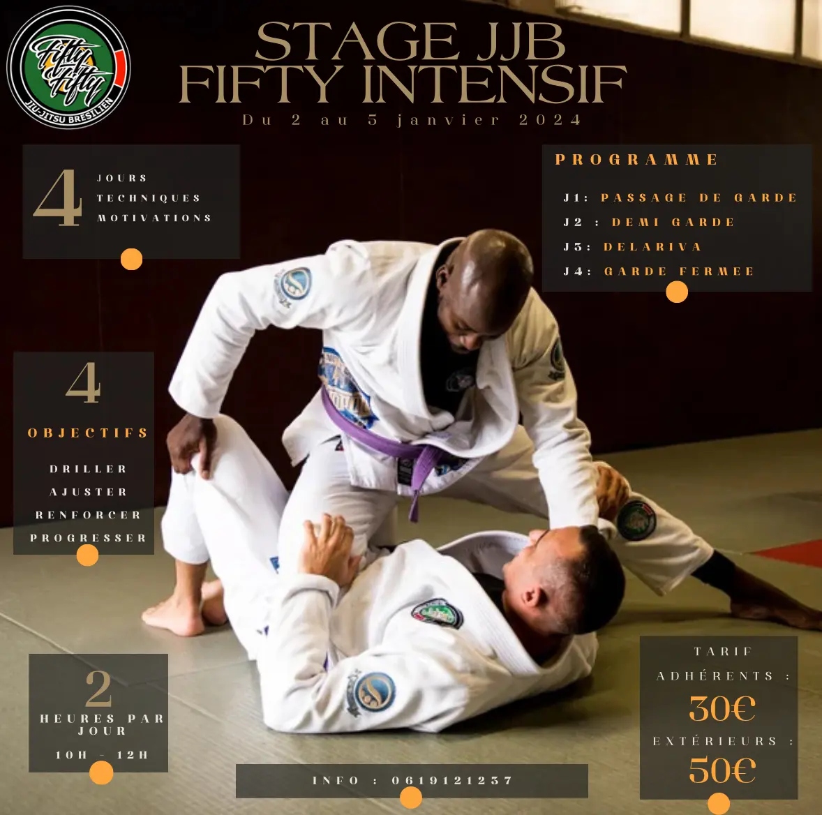 Affiche du stage JJB Fifty intensif du 2 au 5 janvier 2024