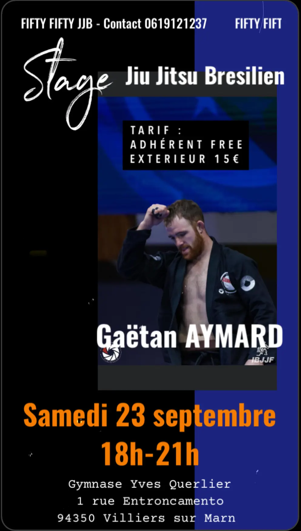 Affiche du stage de Jiu-Jitsu Brésilien de Gaëtan Aymard, samedi 23 septembre