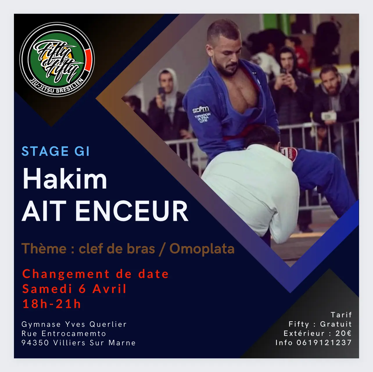 Affiche du stage Gi de Hakim Ait Enceur, clef de bras et omoplata