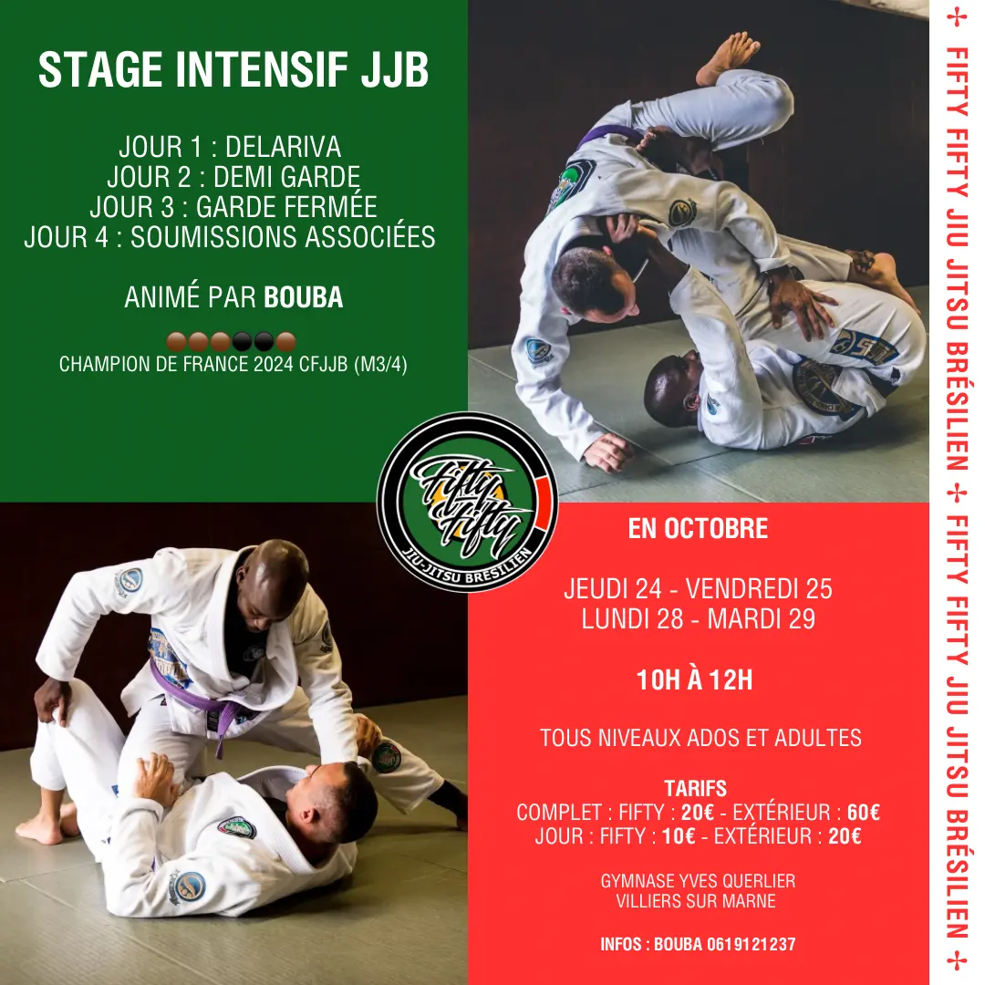Affiche du stage intensif JJB de quatre jours animé par Bouba, champion de France 2024 CFJJB