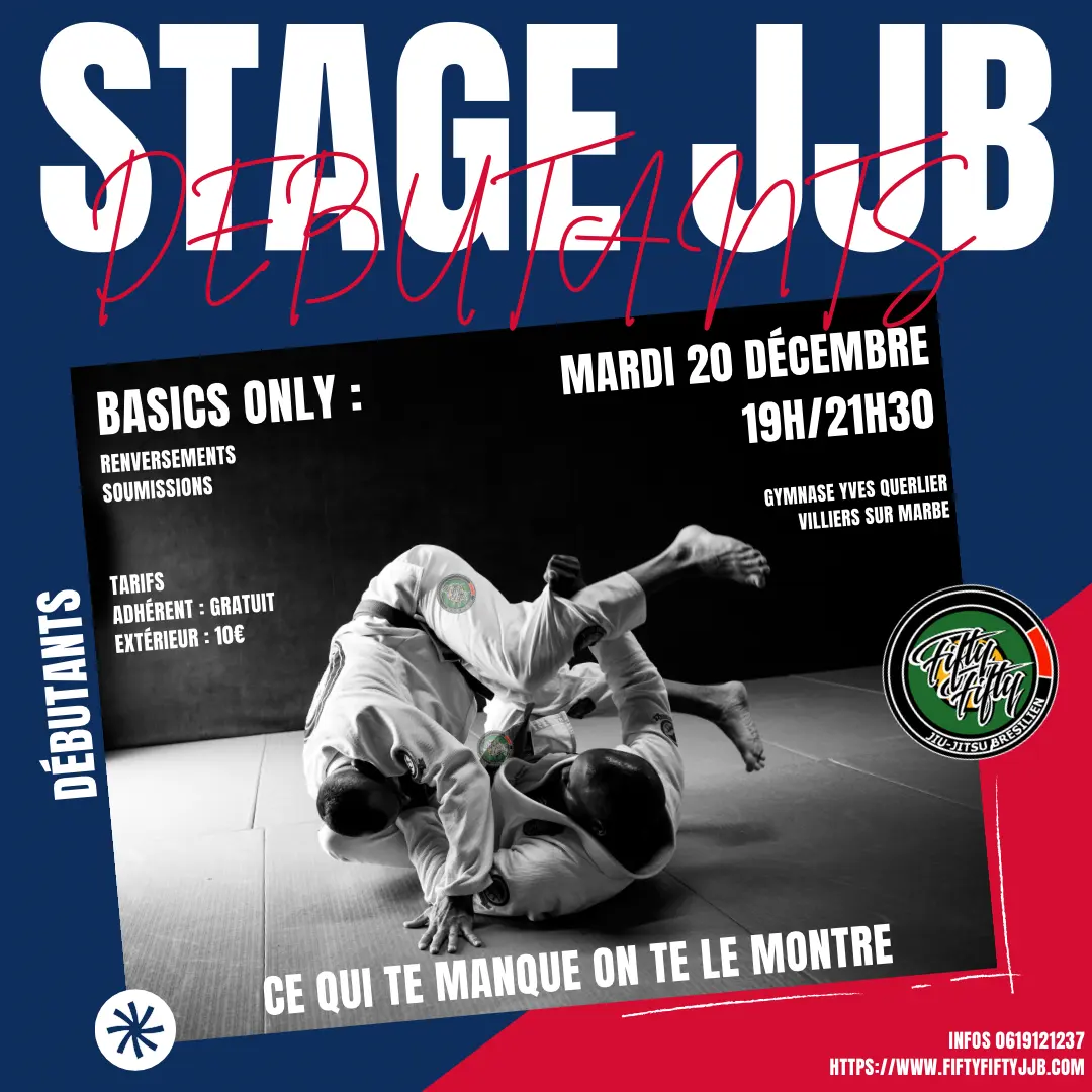 Affiche du stage débutants renversements et soumissions, mardi 20 décembre