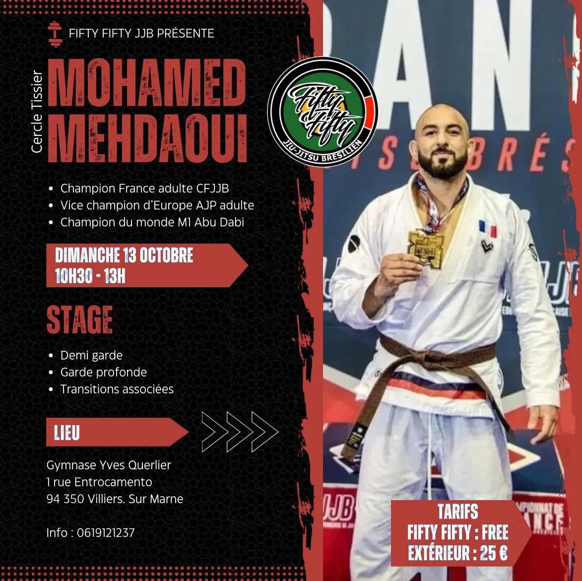 Affiche du stage de Mohamed Mehdaoui, demi-garde, garde profonde et transitions, dimanche 13 octobre
