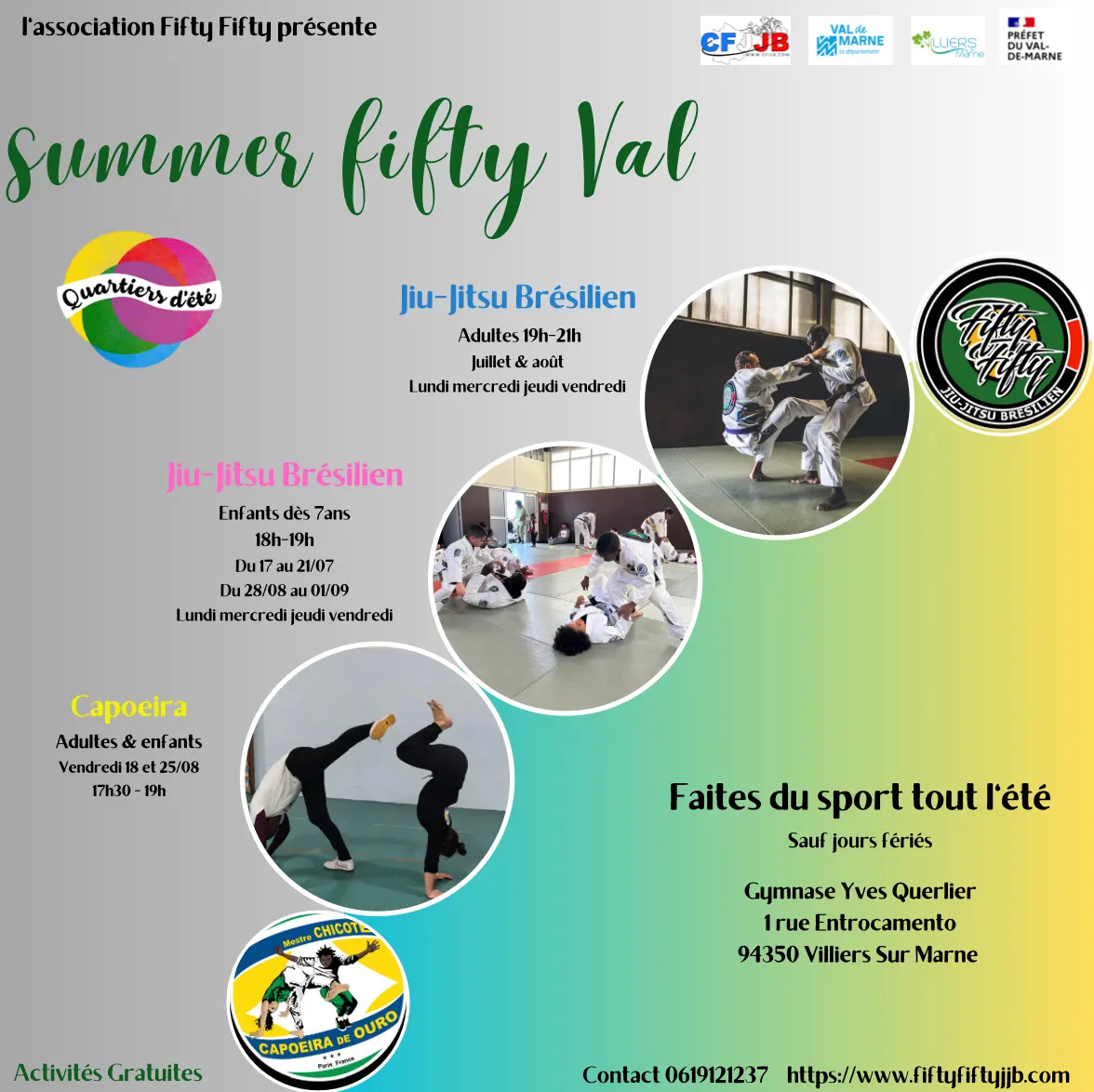 Affiche Summer Fifty Val 2023 : JJB adultes et enfants, capoeira, activités gratuites tout l’été